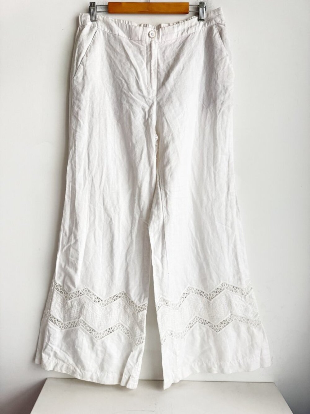 ANTHROPOLOGIE OPENWORK WIDE-LEG WHITE TROUSERS W Crochet Detail 12 - Picture 5 of 10